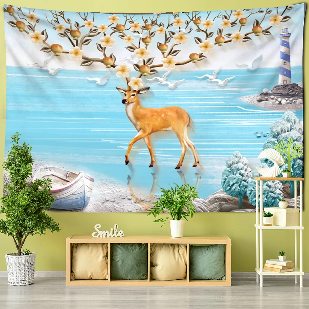 Цветок Sika гобелены с оленями настенный Рог цветение сливы Настенный декор