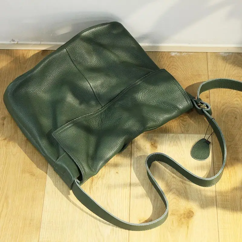 

Leisure First Layer Cow Leather Women Bag 2021 New Large Capacity Shoulder & Crossbody Bags Solid Color Messenger Bag