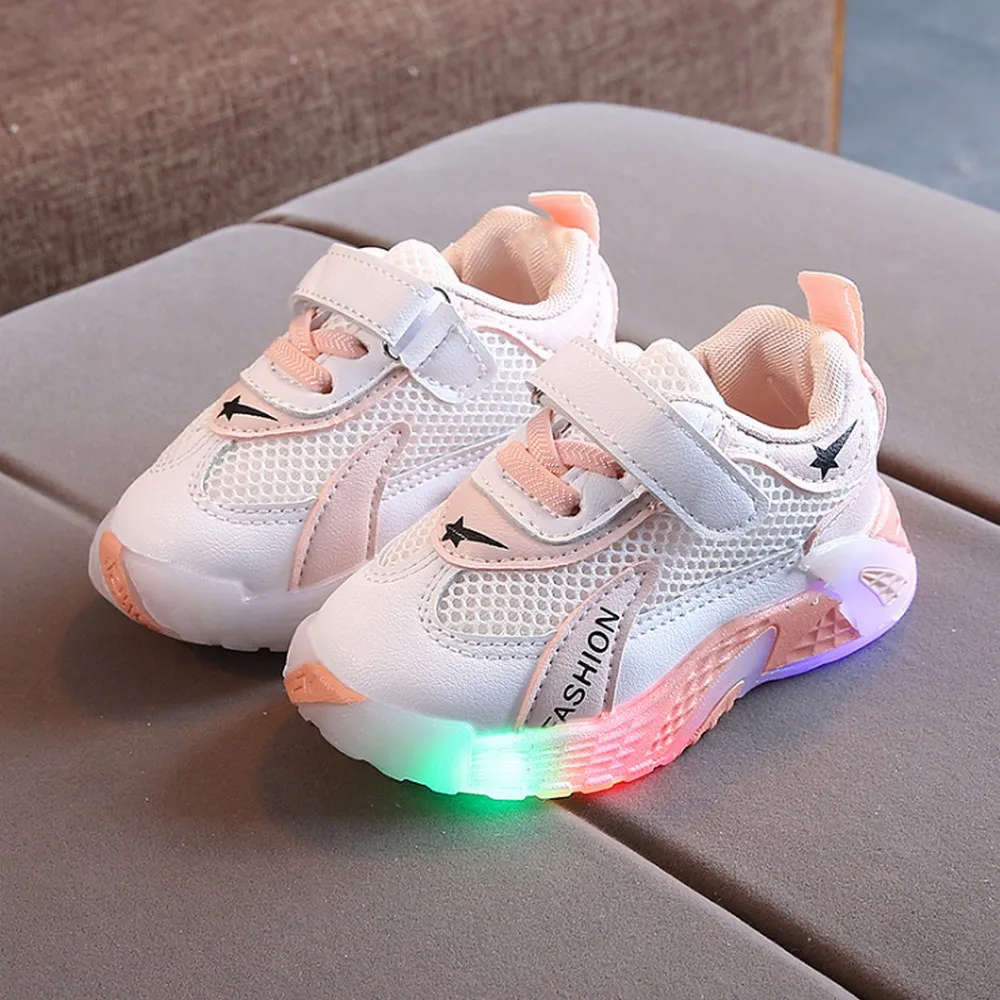 Kids Sport Shoes Summer New Mesh Breathable Boys Running Sneaker Fashion Girls Casual Child Toddler Luminous Lighted | Детская одежда и