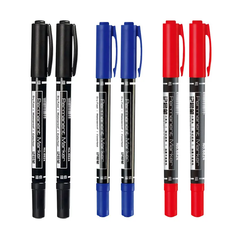 

Permanent Marker Pen Black Blue Red Waterproof Oil Ink Dual Head Tip Pens Quick Drying Writing Office School Stationery
