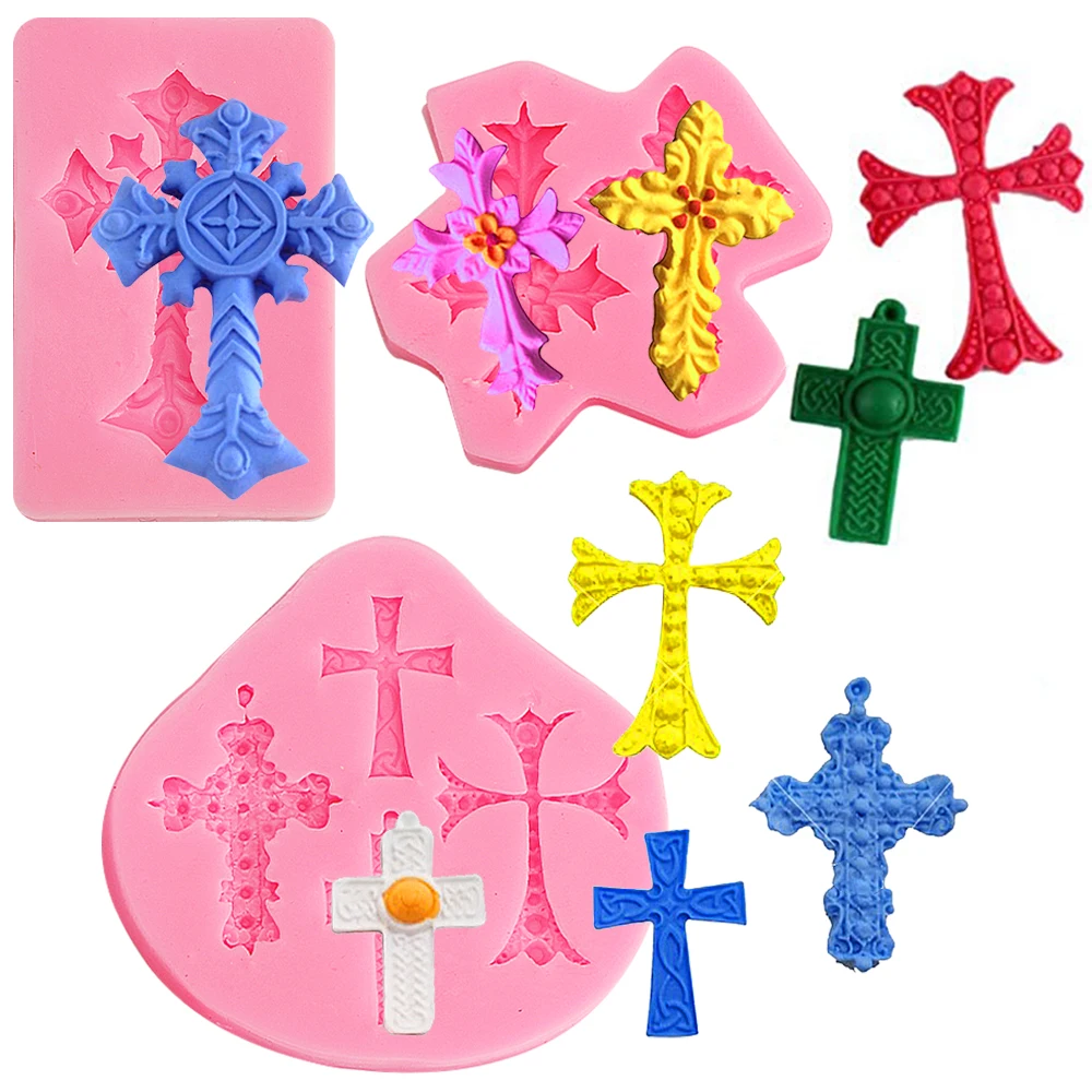 

Religious Cross Silicone Mold DIY Fondant Cake Decorating Tools Polymer Clay Resin Molds Cupcake Baking Chocolate Candy Mould
