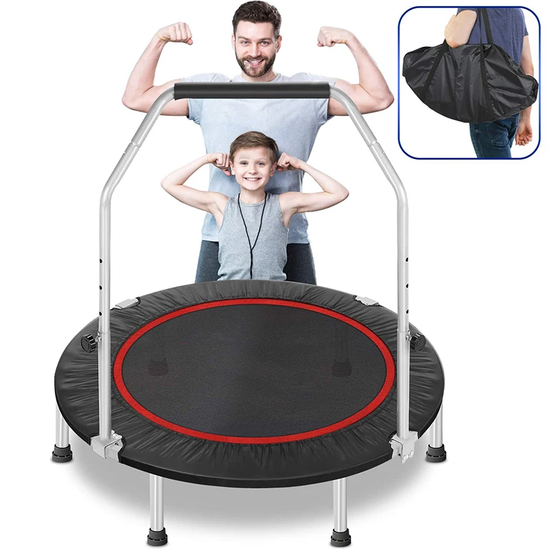 40inch Double Armrests Folding Trampoline Portable Fitness Equipment Body Building Sports Entertainment Trampoline
