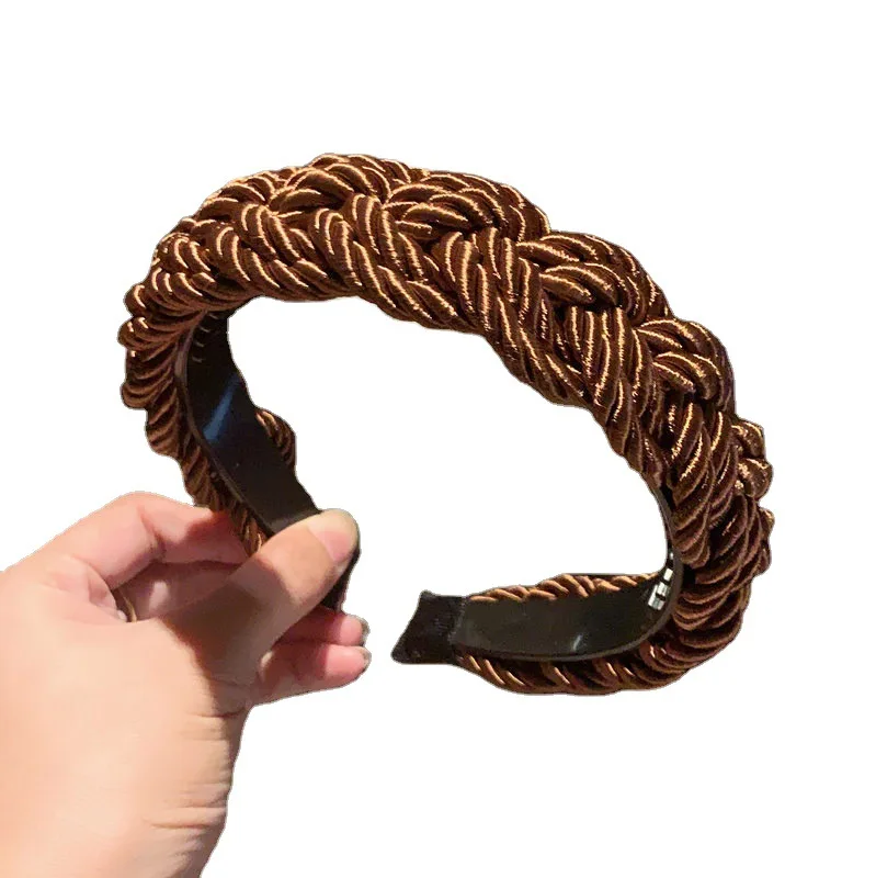 

Solid Color Women Hairband Cross Braid Headband Adult Autumn Winter Hair Hoops Headwear Wide Side Turban Hair Accessories