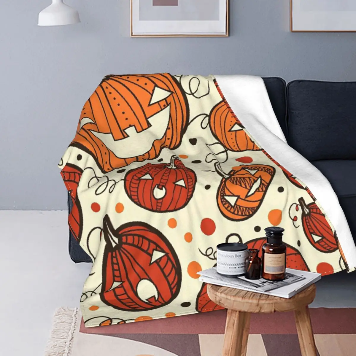 

Halloween Happy Pumpkin Blankets Fleece Print Party Multi-function Ultra-Soft Throw Blankets for Bedding Outdoor Bedspreads