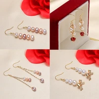 allnewme elegant baroque freshwater pearl long tassel earring rhinestone contrasted pearls bowknot dangle earrings for women