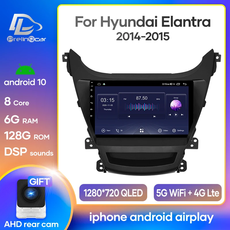 Автомагнитола Prelingcar на Android 10 для Hyundai Elantra 2011 2015 мультимедийный видеоплеер с GPS