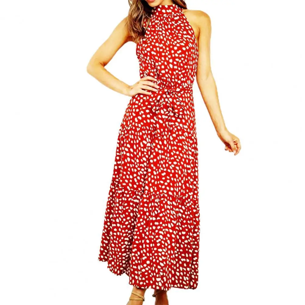 

50% Hot Sales Women Dot Print Off Shoulder Halter Strapless Midi Dress Sundress for Vacation