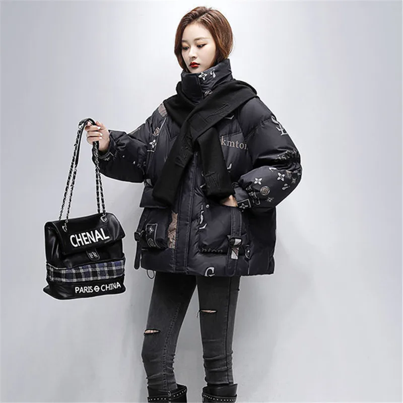 Куртка женская зимняя с капюшоном и принтом на молнии | Женская одежда