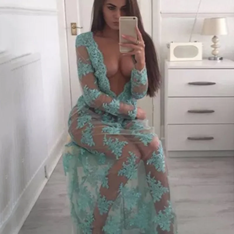 full slips women blue flowers long slip hot sexy intimates Slip Body Mesh Transparent Solid Nightwear BabyDoll V neck Fashion | Женская