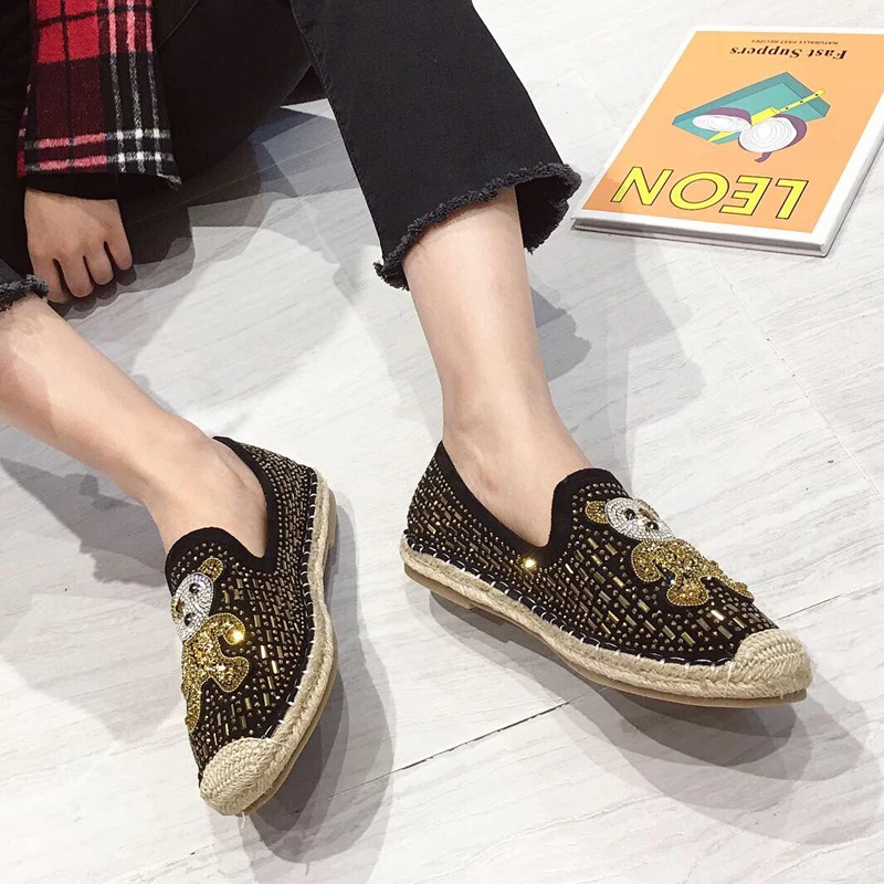 Эспадрильи с животным дизайном женская обувь на плоской подошве из пеньки