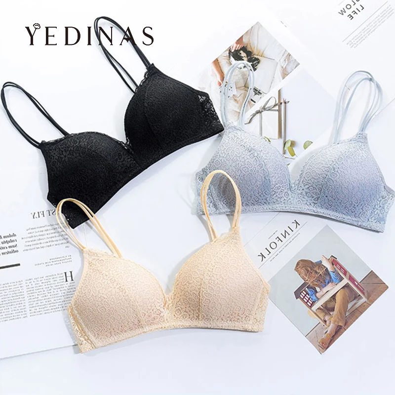 Yedinas пуш-ап мягкий беспроводной бюстгальтер сексуальный белый кружевной без