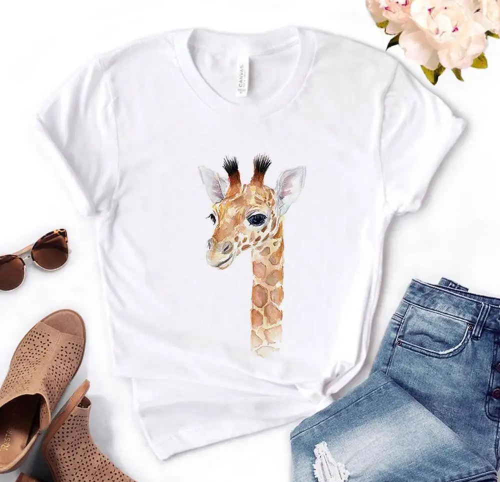 

giraffe looking Print Women Tshirts Cotton Casual Funny t Shirt For Lady Yong Top Tee Hipster PH-42