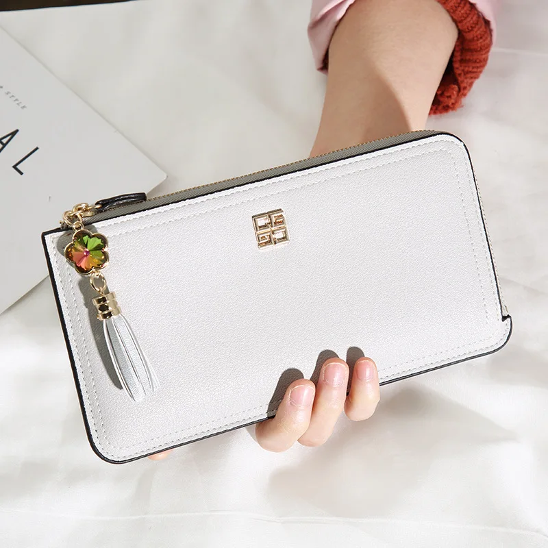 

Designer Purses for Women Long Clutch Bag Solid Color Wallet Multifunction Money Purse Zipper Tassel Luxury Bag Korean Handbags