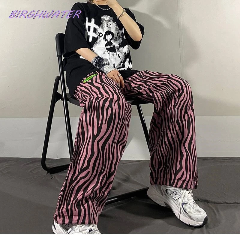 Женские брюки модная розовая уличная одежда в стиле зебры джинсы-бойфренды