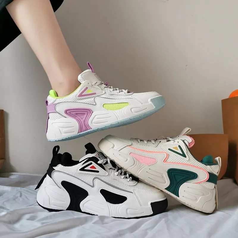 Модные Розовые массивные кроссовки Женская удобная обувь на платформе