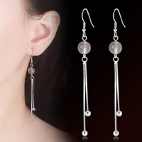 new fashion charming long drop earrings with chain tassel pendants gray opal stone female elegant dangle earring piercing gift