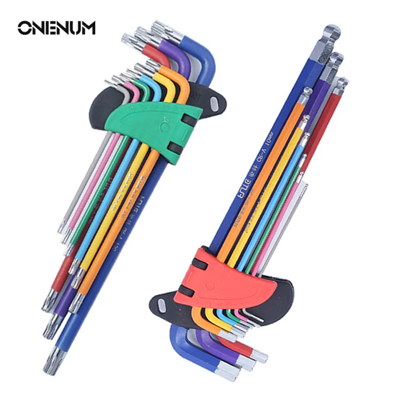 ONENUM внутренняя планка, 9 шт., двухсторонний звездообразный ключ L-образной формы, универсальный гаечный ключ с шаровой головкой, многофункциональный инструмент для ремонта шестигранного ключа - изображение