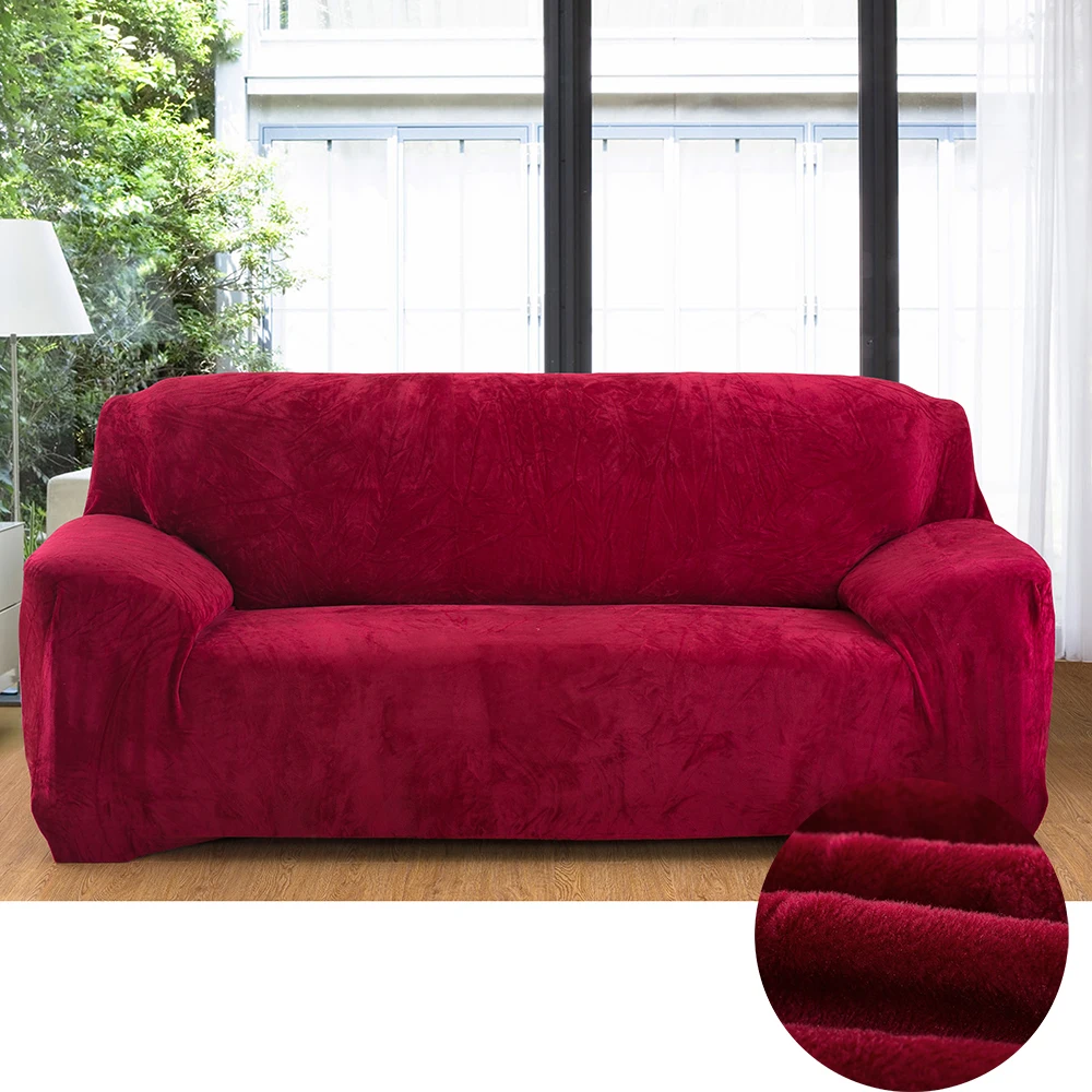 Wine Red Плюшевые утепленные чехлы для диванов подушка для гостиной угловой эластичный диванные покрывала одеяла секционный Чехол Декор 1/2/3/4 местный - Цвет: Wine Red