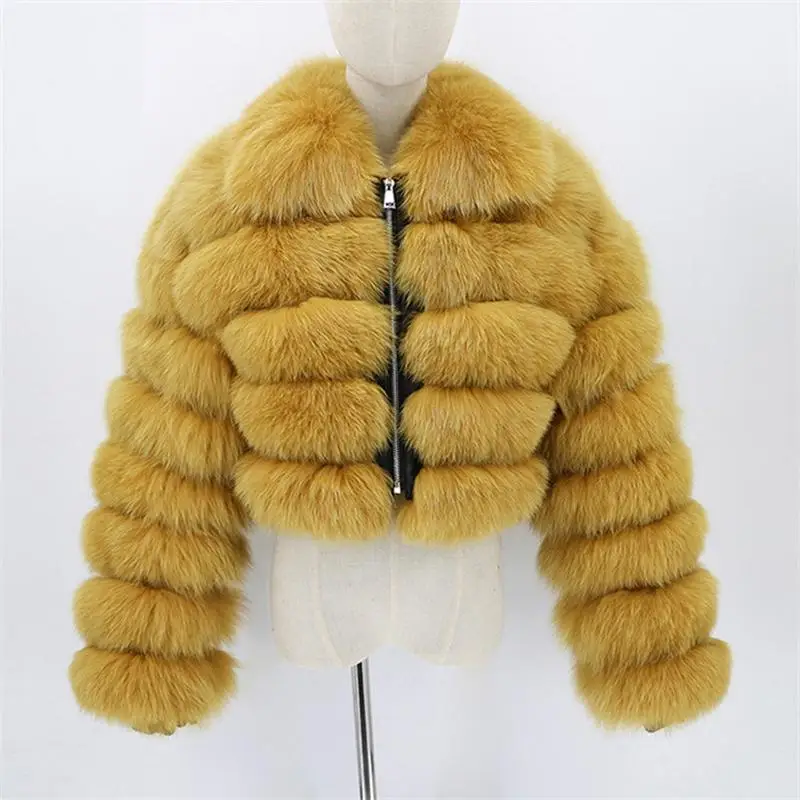 Winter Women's Street  Fur Coat Short Lapel  Imitation Fox  Long Sleeve Stitching Female
