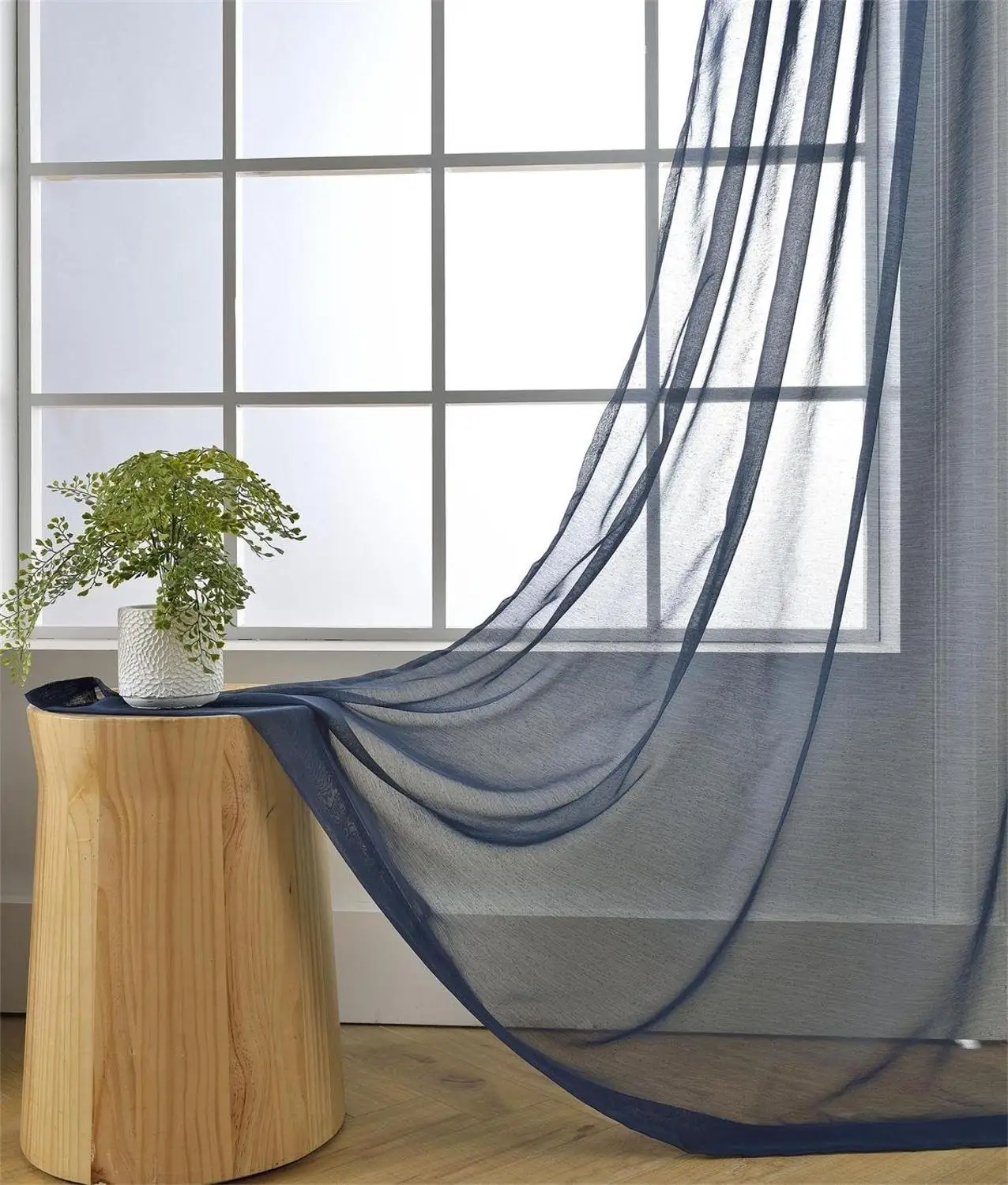 Темно-синие тюлевые занавески для украшения гостиной Современные однотонные