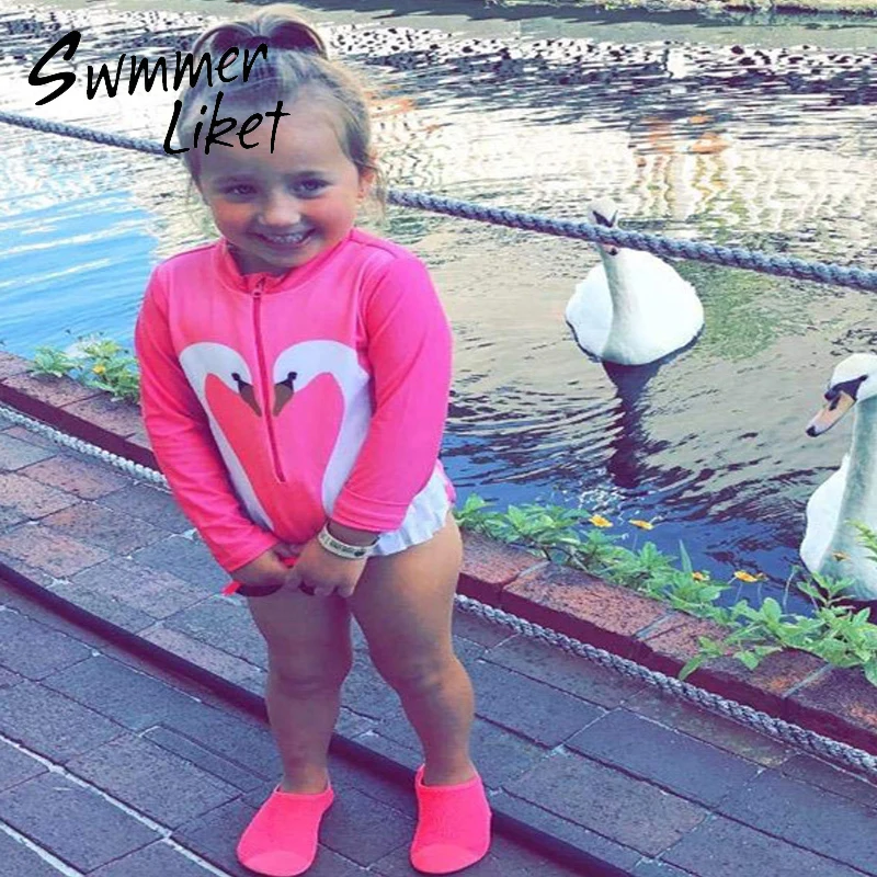 2020 милый детский купальный костюм с принтом на молнии для девочек пляжная одежда