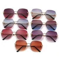 women rimless sunglasses trimming sun glasses gradient goggles anti uv spectacles oversize lens eyeglasses a