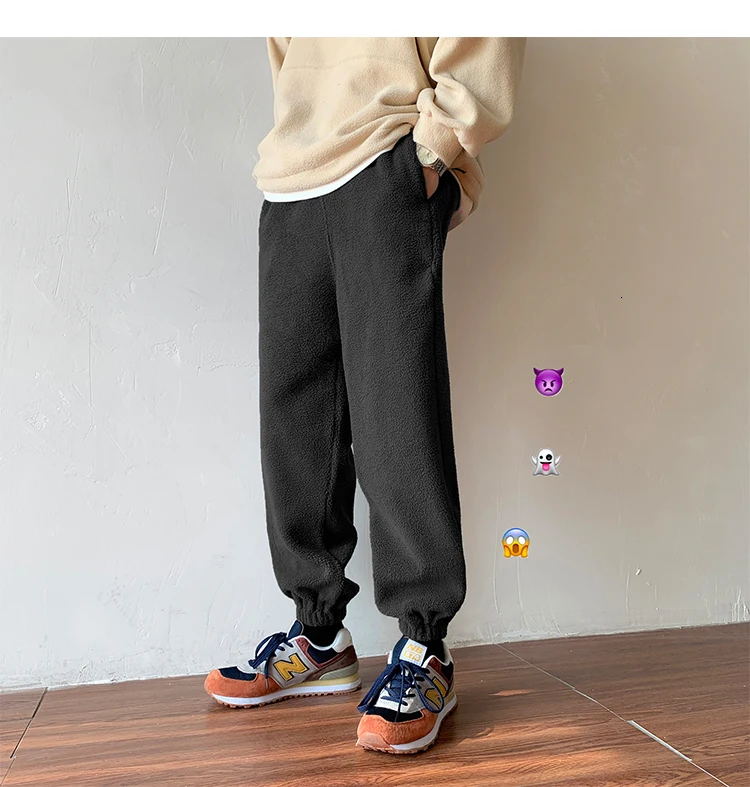 Winter Plus Velvet Padded Pants Men's Warm Fashion Casual Lamb Hair Pants Men Streetwear Wild Loose Joggers Sweatpants Mens