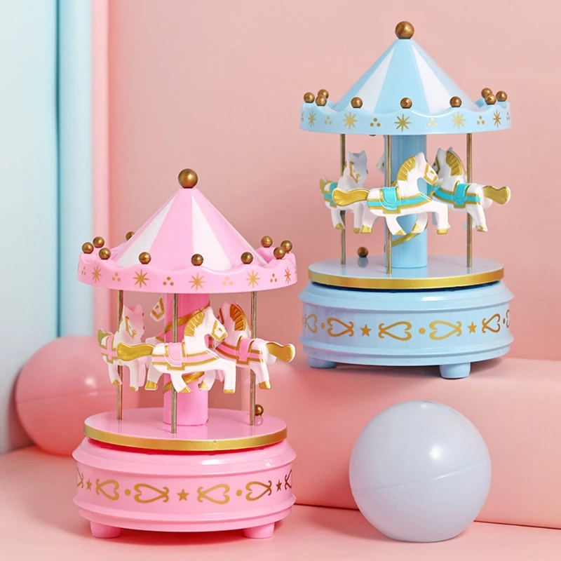 

Merry-Go-Round Music Box with LED Light Battery Operated Musical Princess Carousel Horse Whirligig Toy Birthday Gifts