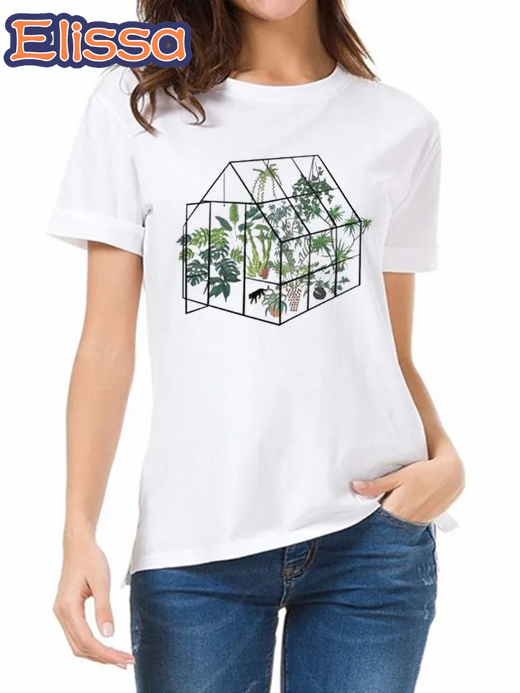 

greenhouse with plants Kawaii Grunge Graphic Women T Shirt 90s Harajuku Casual Top Female Tshirt Summer Cartoon Ladies Tees