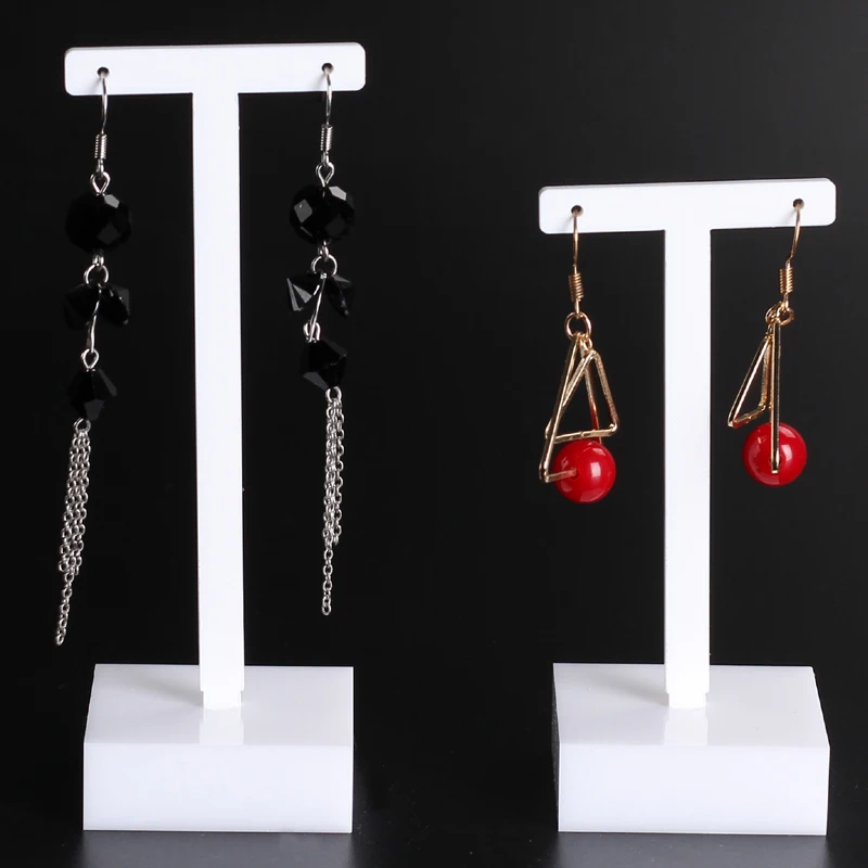 

High Quality 2pcs/set White Acrylic Earrings Holder Earrings Showcase Jewelry Display Stand Earring Showing Rack Shelf