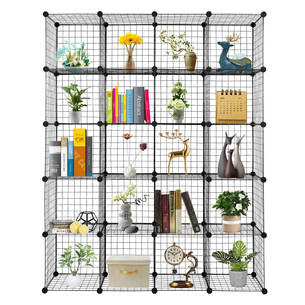 20-Cube Metal Grid Storage Bookshelf Organizer-DIY Shelves-Closet Wire Book Shelf Bookcase Shelving for Bedroom Office |