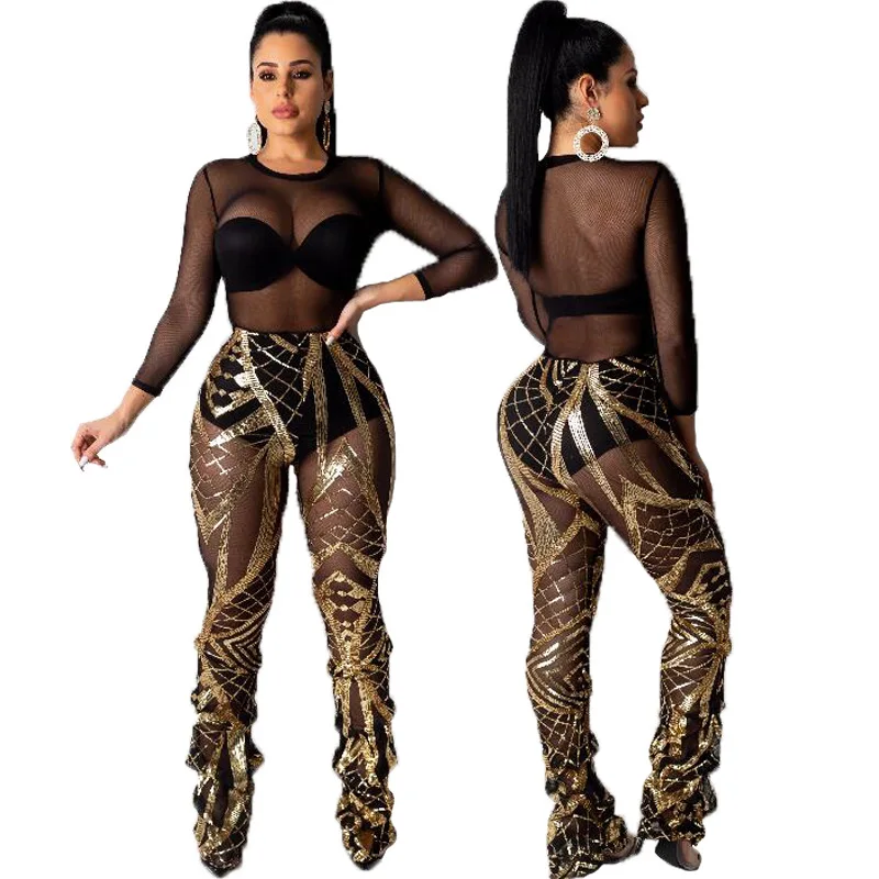 Клубный высокого качества сексуальные плиссированные брюки с блестками для