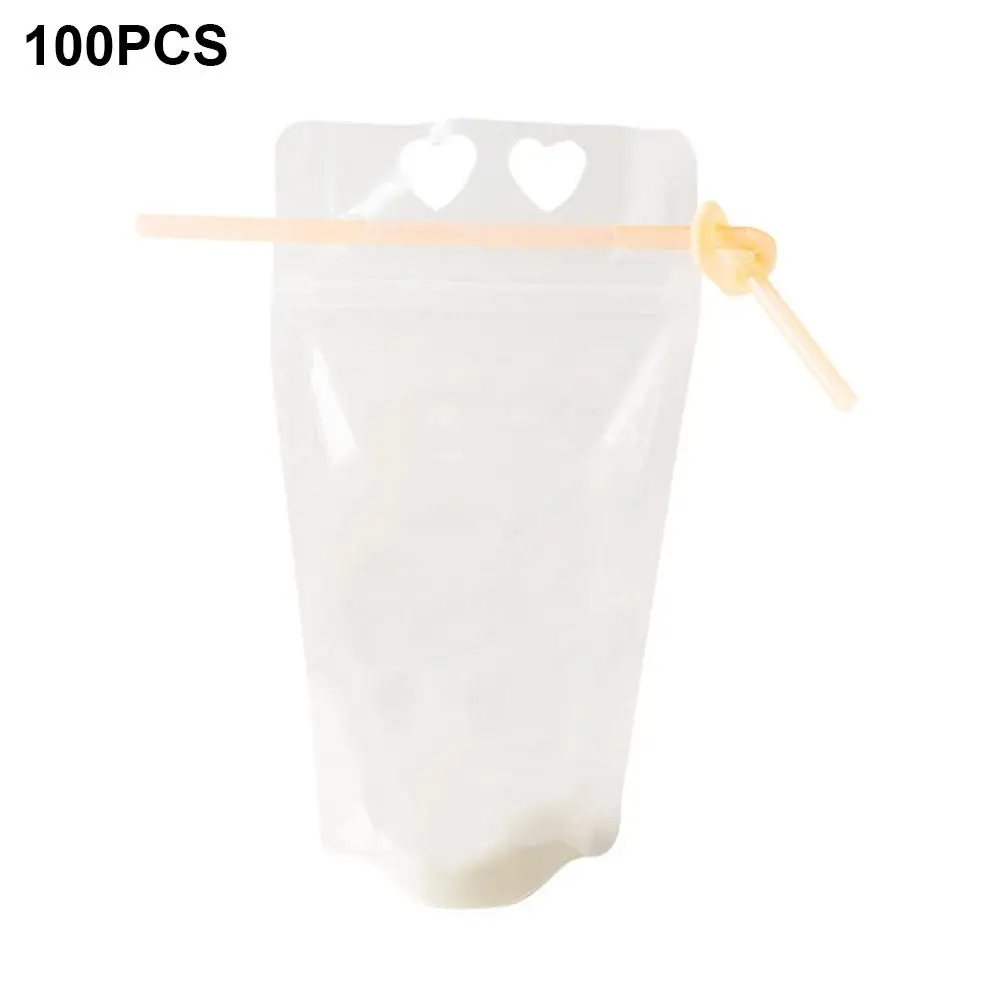 100 шт./компл. набор одноразовых мешков для напитков с соломинкой закрывающихся 350