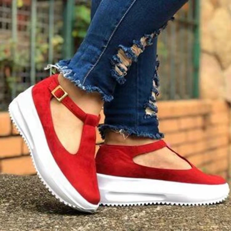 

Spring Women Flat Platform Thick Sole Lightweight Height Increasing Ankle Buckle Strap Casual Comfort Shoes Ladies Female Girls