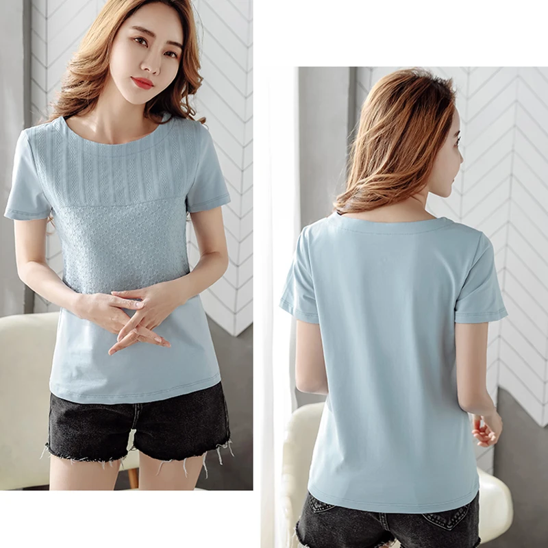 Новые женские летние топы Blusas Mujer De Moda 2021 однотонные короткий рукав с круглым