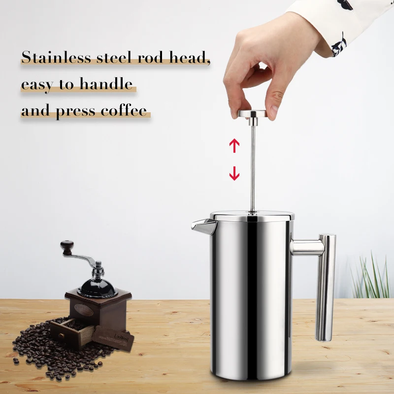 Cafetera Espresso de acero inoxidable de 1000ml, prensa francesa, cafetera con aislamiento de doble pared de alta calidad, tetera-2