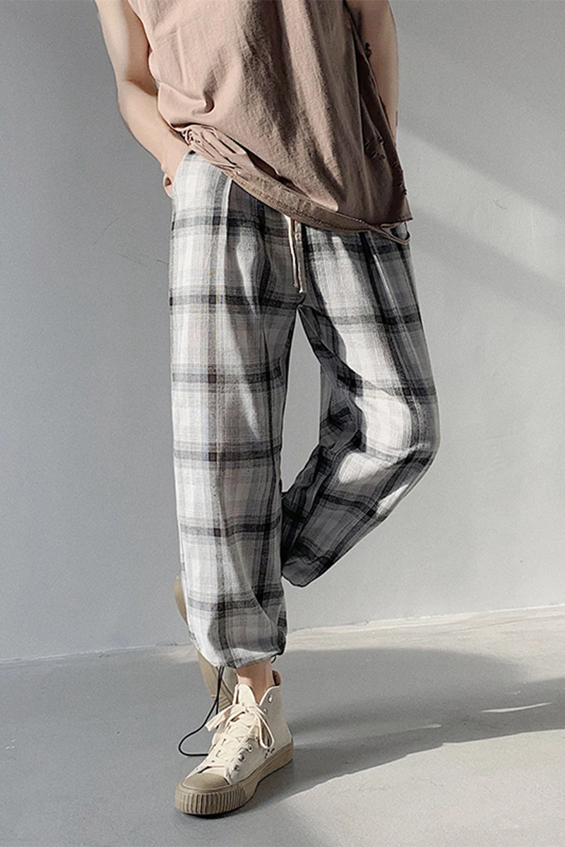 

Streetwear Ankle-Length Plaid Pants Men Joggers 2020 Man Casual Straight Harem Pants Men Korean Hip Hop Track Pants Plus Size