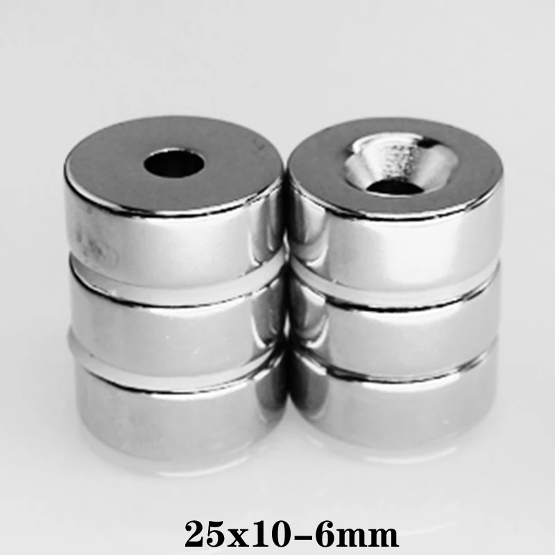 

1/2/5/10pcs 25x10-6 mm Neodymium Magnet Disc 25*10 mm Hole 6mm Circle Magnets 25X10-6mm Round Countersunk Magnetic 25*10-6
