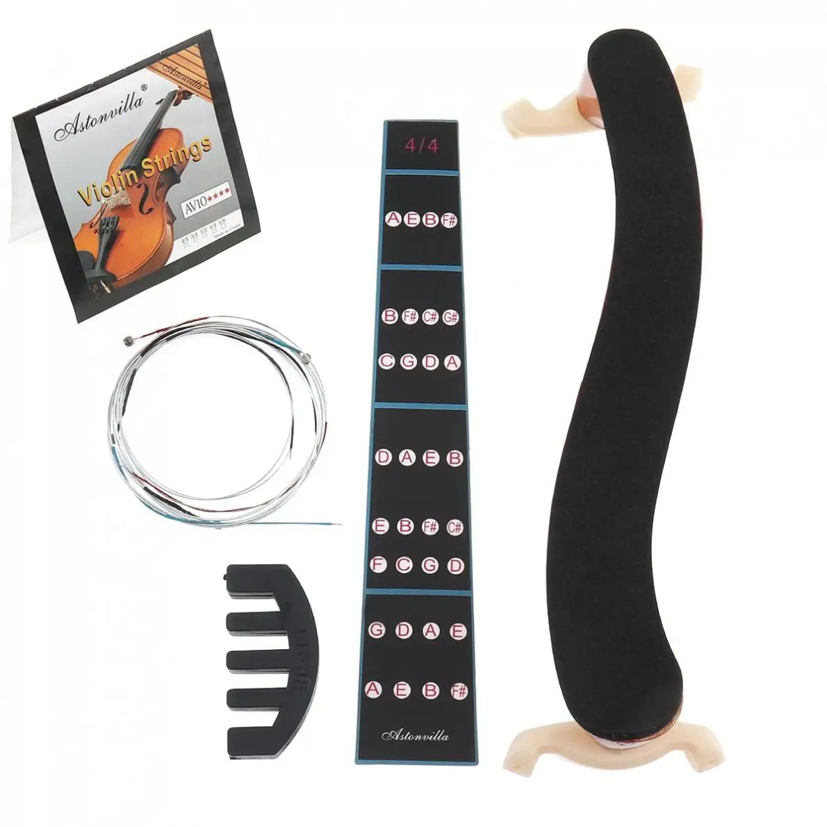 

3/4 & 4/4 Violin Accessories kit with Shoulder Rest Fingerboard Sticker Strings and Mute