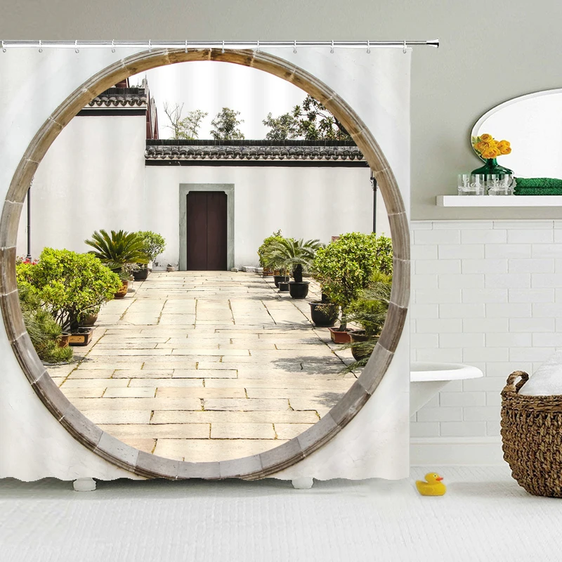 

Waterproof Polyester Shower Curtain with Chinese Landscape Flower Bird Bath Curtain Home Decor Bathroom Curtains Firanki Tende