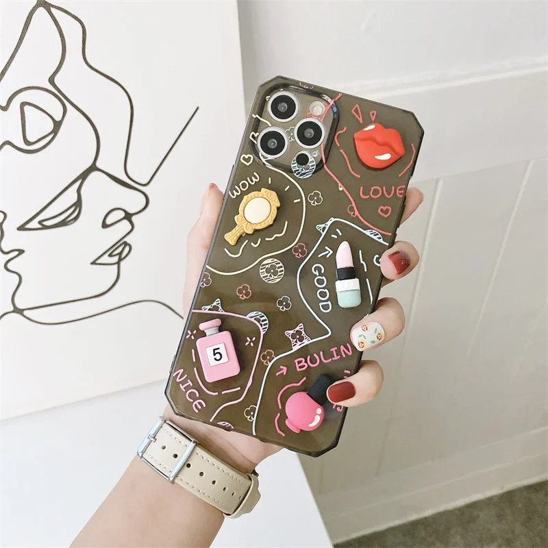 3D милый женский косметический чехол для телефона iPhone XS 12 mini 11 Pro Max 7 8 Plus X XR SE 2020
