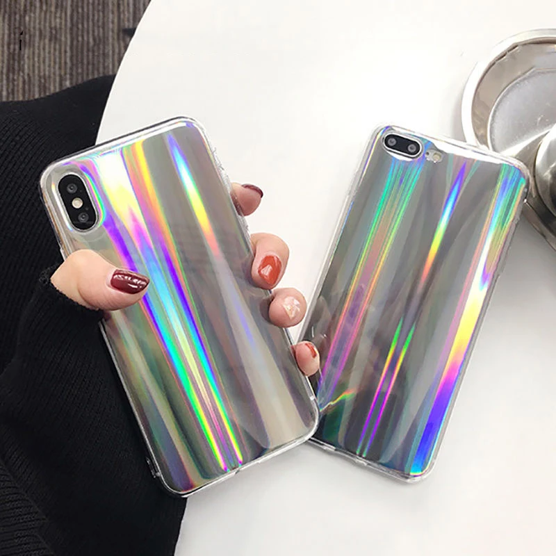 Цветной лазерный чехол для телефона iphone X, 5, 7, 8, 6, 6S Plus, крутой Радужный блестящий чехол, мягкая задняя крышка из ТПУ, чехол