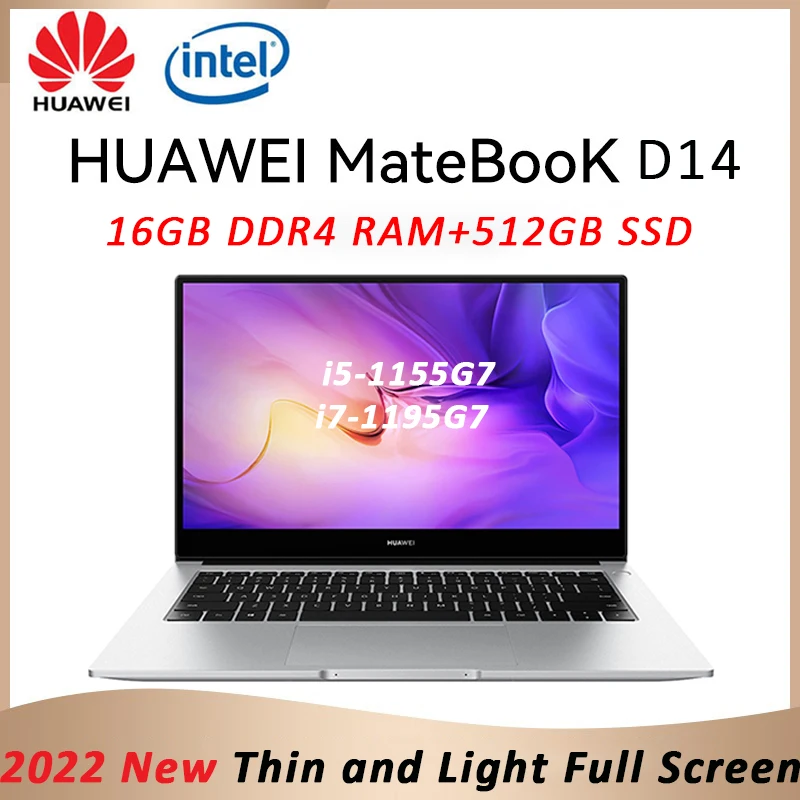 

HUAWEI MateBook D 14 Laptop 2022 New Intel Core i7-1195G7 16GB RAM 512GB SSD notebook 14-inch Windows 11 Ulrtraslim Computer