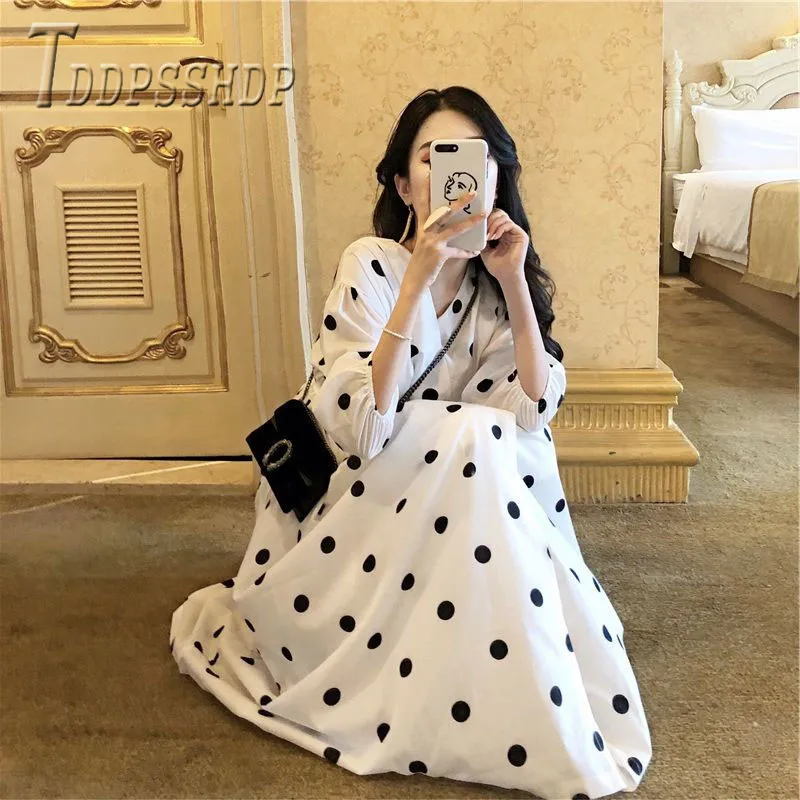 

2019 Summer New Chiffon Women Dress Polka Dot Vacation Female Dresses