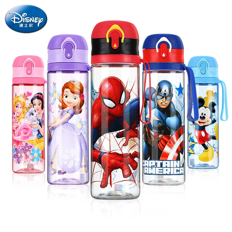 Disney-botella de agua de beber directamente para niños, vasos de Minnie, Mickey Mouse, alimentación de dibujos animados para estudiantes, botella deportiva para escuela, 2019