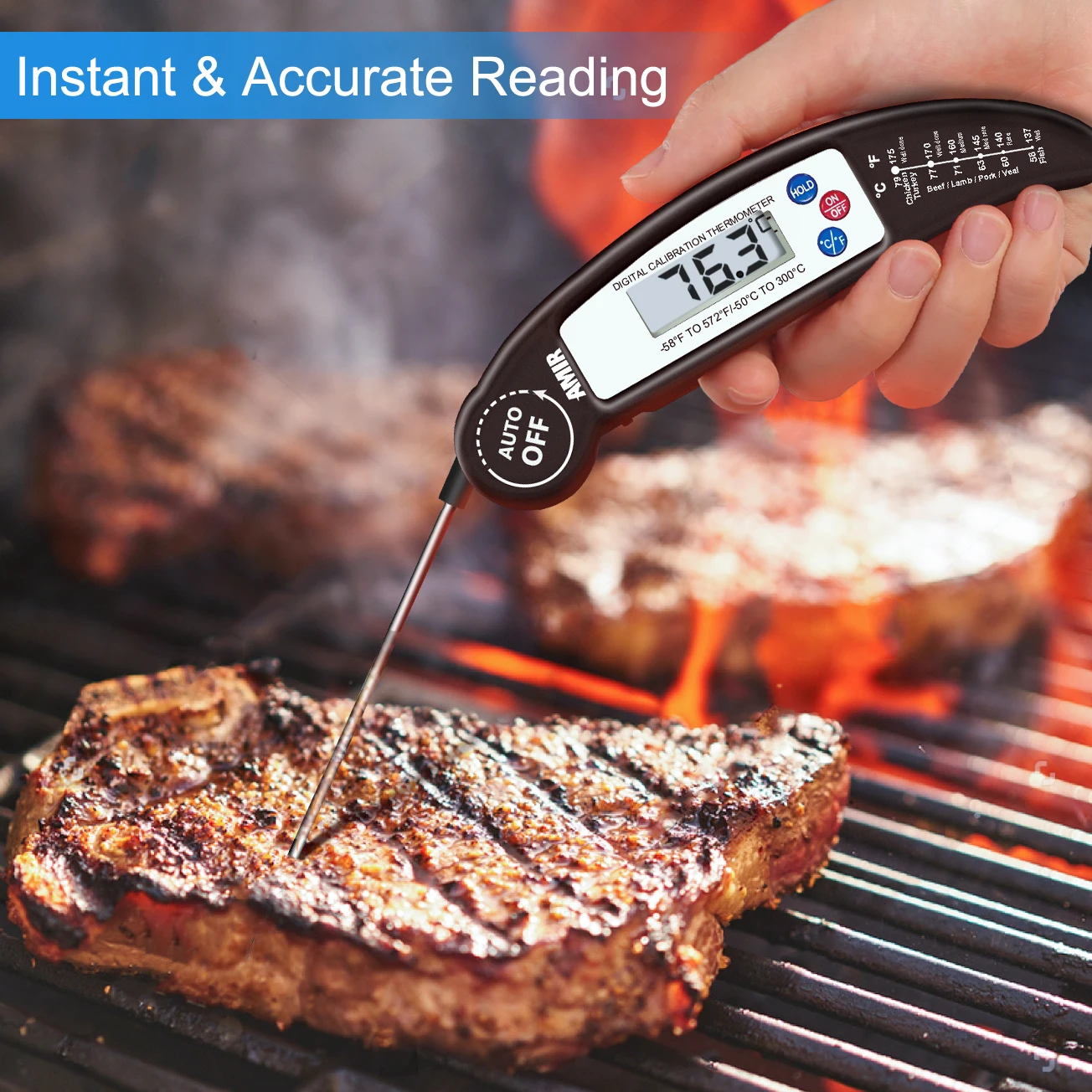 Цифровой термометр AMIR для барбекю складной электронный приготовления пищи мяса