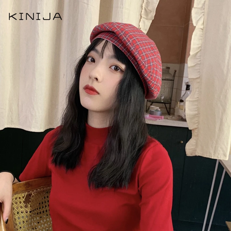 Осенняя Женская винтажная клетчатая шапка художника кепка газетчика плоская