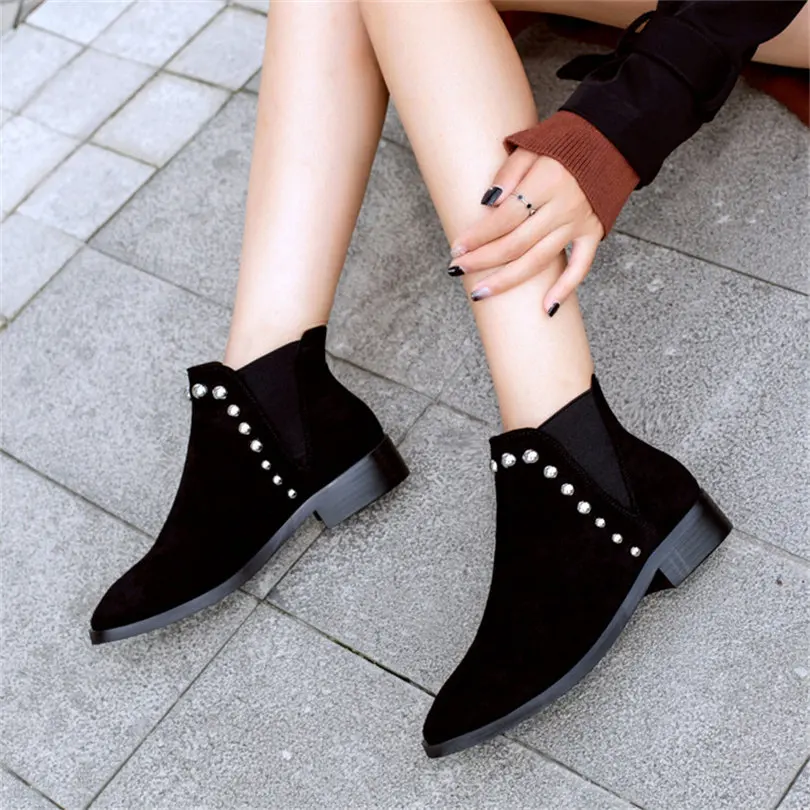 Женские ботинки челси из ПУ кожи на низком каблуке с круглым носком|Женские