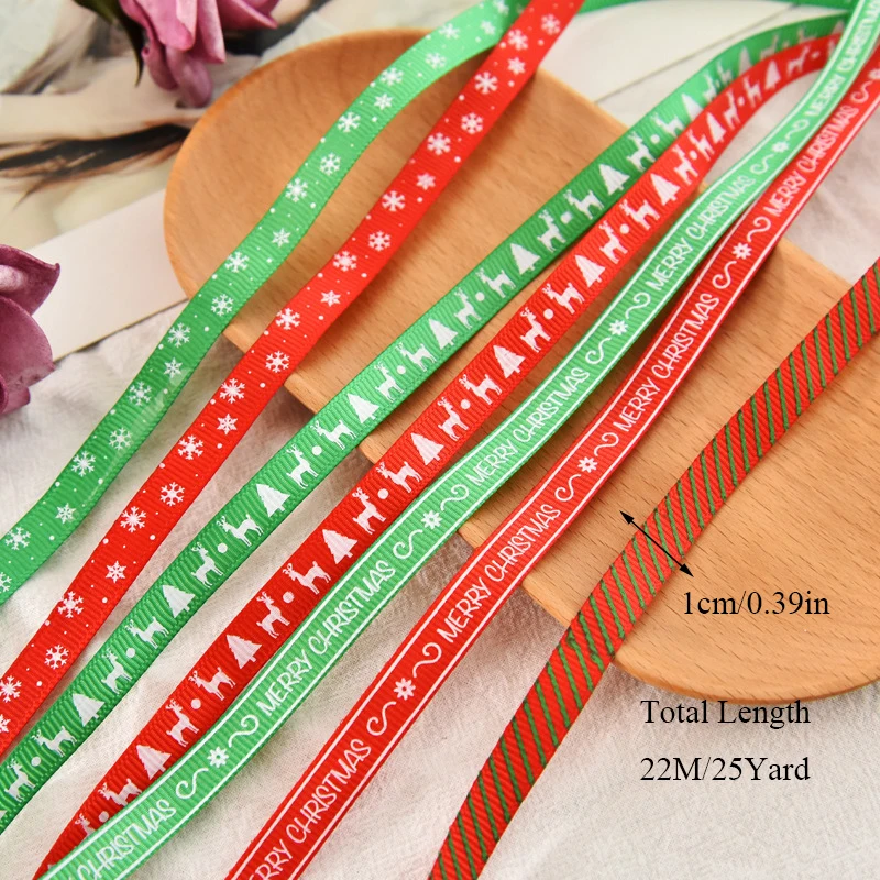 

25 Yard 1 cm Hot Sold Ribbon For Crafts Christmas Gift Handwork DIY red Grosgrain Ribbons Bow wedding Card Wrapping Supplies