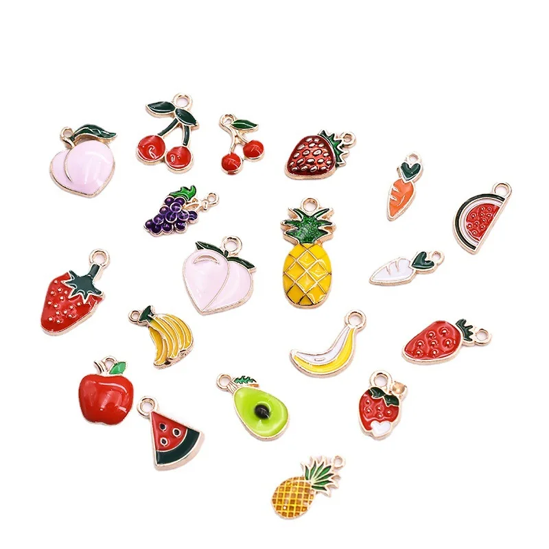 

10pcs/Lot Fruit Cherry Watermelon Pineapple Strawberry Banana Grape Peach Avocado Diy Jewelry Making Handmade Enamel Charms